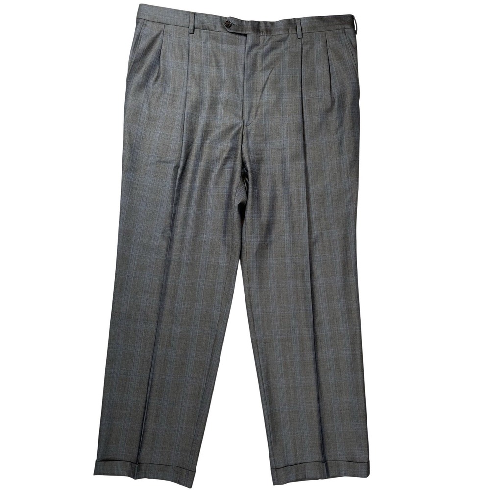 Burberry Men's Gray Tailored Dress Pants‎ Sz 40x31 Glen Plaid Slacks Cuffed Hem